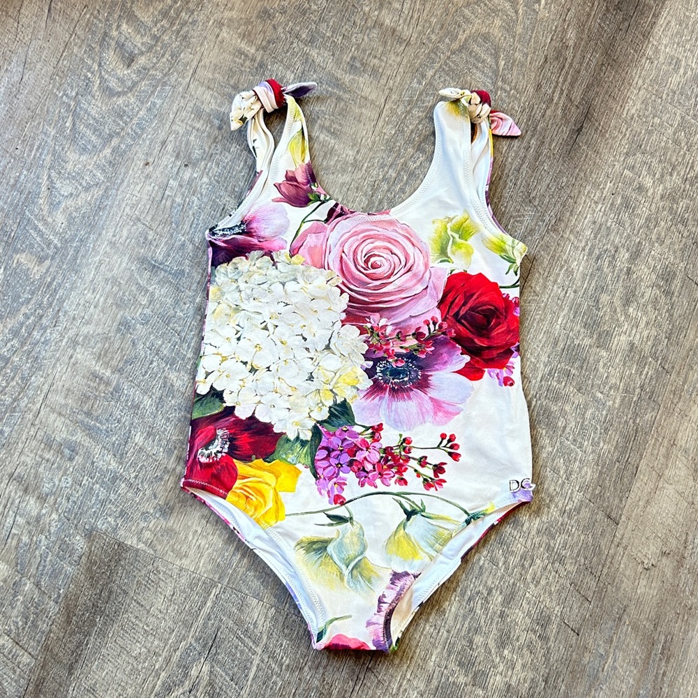 DOLCE & GABBANA 4T girls swimsuit one-piece floral 4Y white multi-color